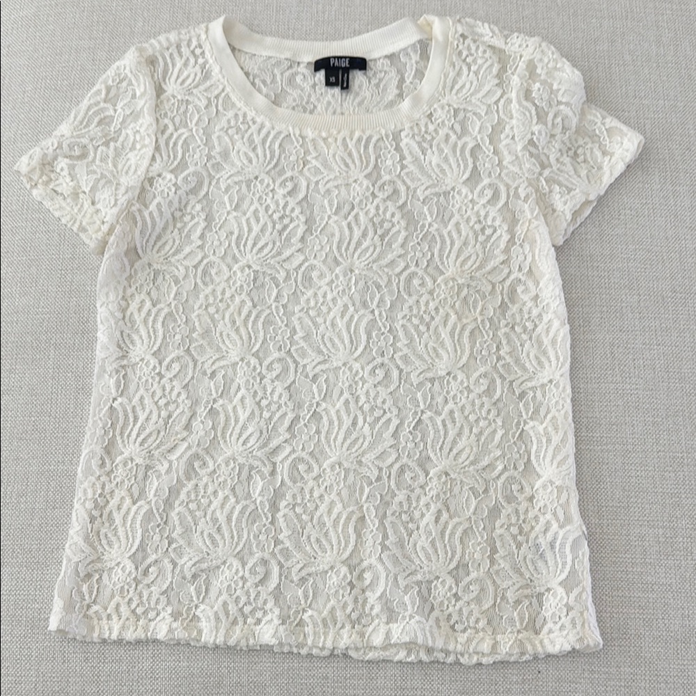 PAIGE Cream Lace Blouse with Floral Pattern